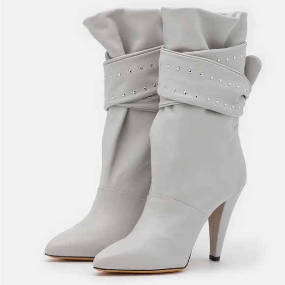 NIB IRO Paris Nori Ankle Studded Tie Boot in Pearl Grey Leather - FR 39 / US 8 - Picture 1 of 16